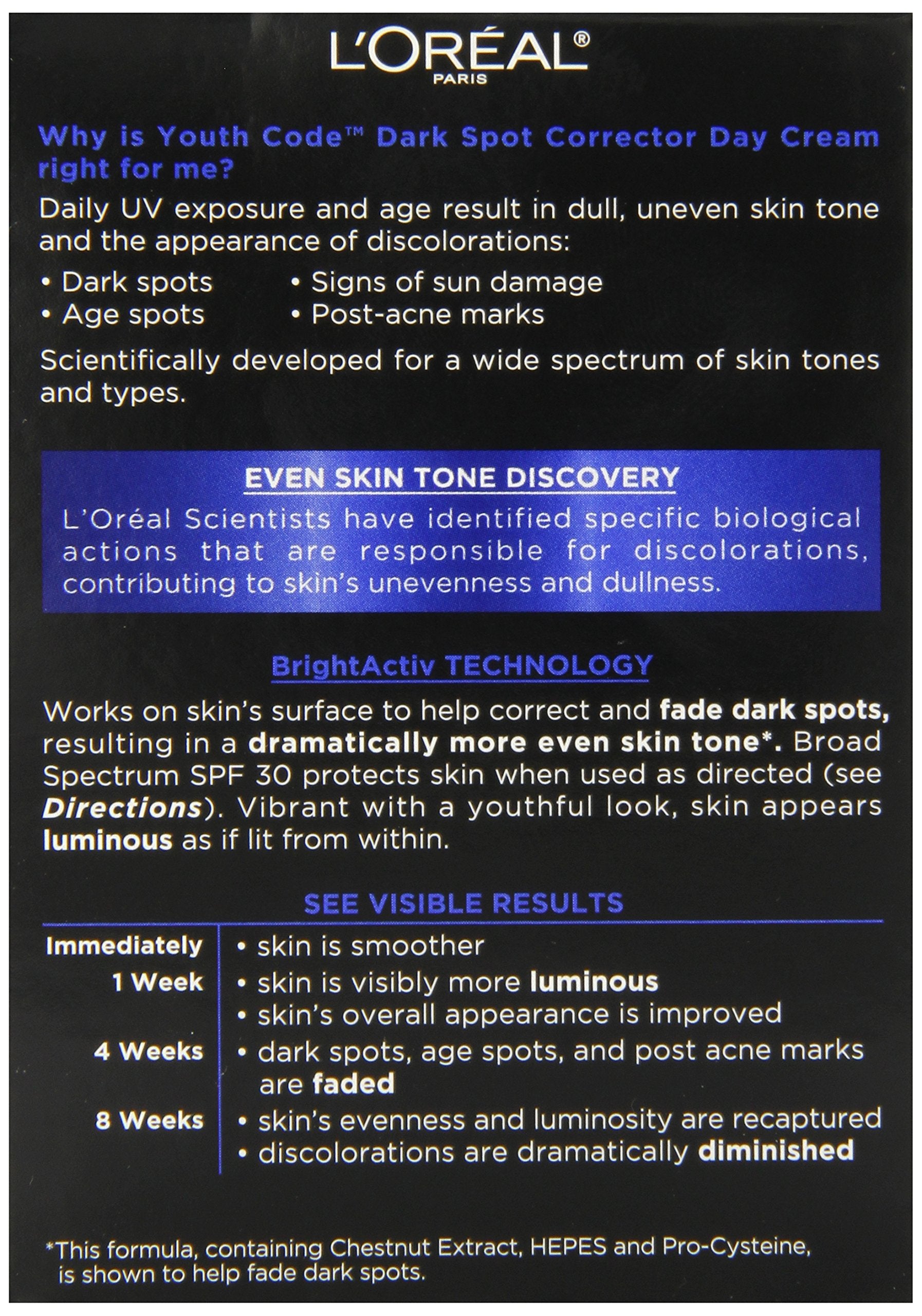 L'Oreal Paris Youth Code Dark Spot Corrector Facial Day Cream SPF 30